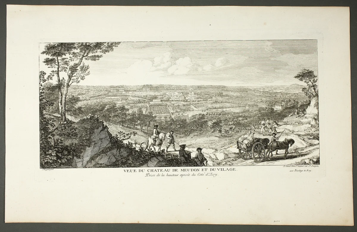 View of Royal Palace of Meudon and Village (Vue du Chateau de Meduon et du village), from the series Le Château de Meudon by Jacques Rigaud, print, 1762-1810