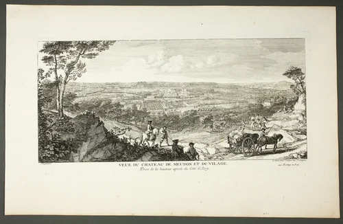 View of Royal Palace of Meudon and Village (Vue du Chateau de Meduon et du village), from the series Le Château de Meudon by Jacques Rigaud, print, 1762-1810