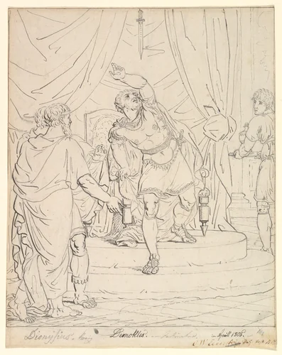 The Sword of Damocles; verso: Sketches of Man's Head and of a Figure with a Raised Arm by Christoffer Wilhelm Eckersberg, drawing, 1805