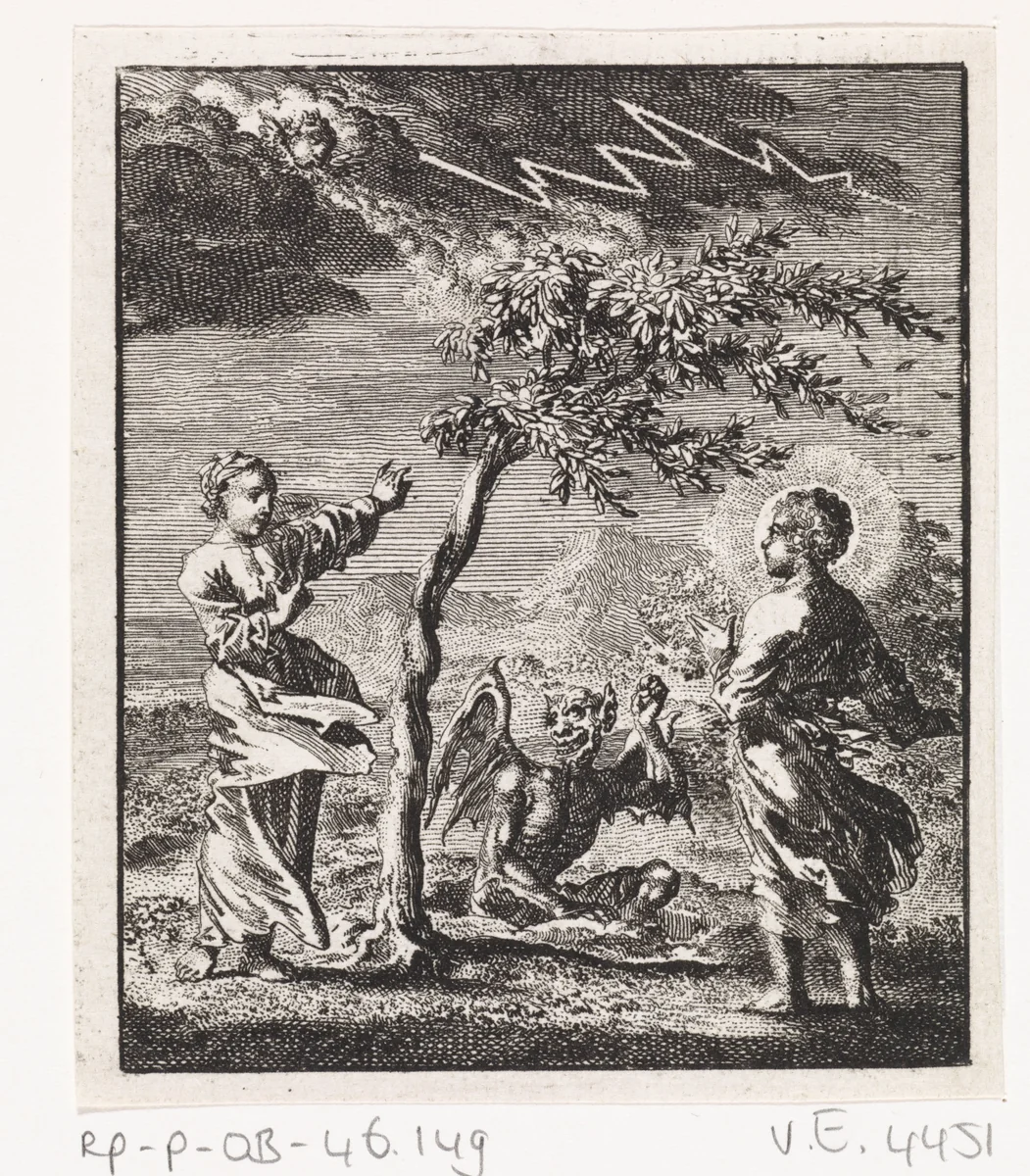 Christus en de gepersonifieerde ziel in een storm by Jan Luyken, print, 1714
