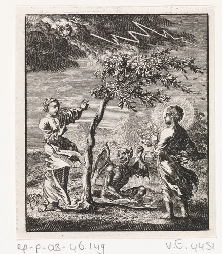 Christus en de gepersonifieerde ziel in een storm by Jan Luyken, print, 1714