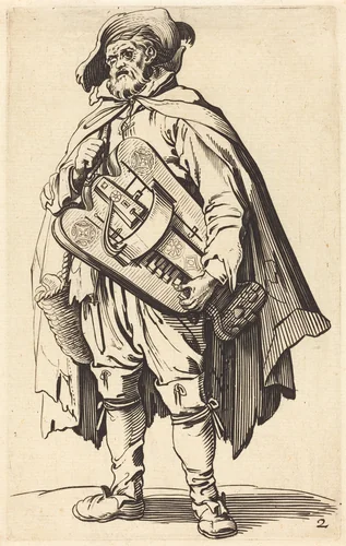 The Hurdy-Gurdy Player by Jacques Callot, print, 1622-1699