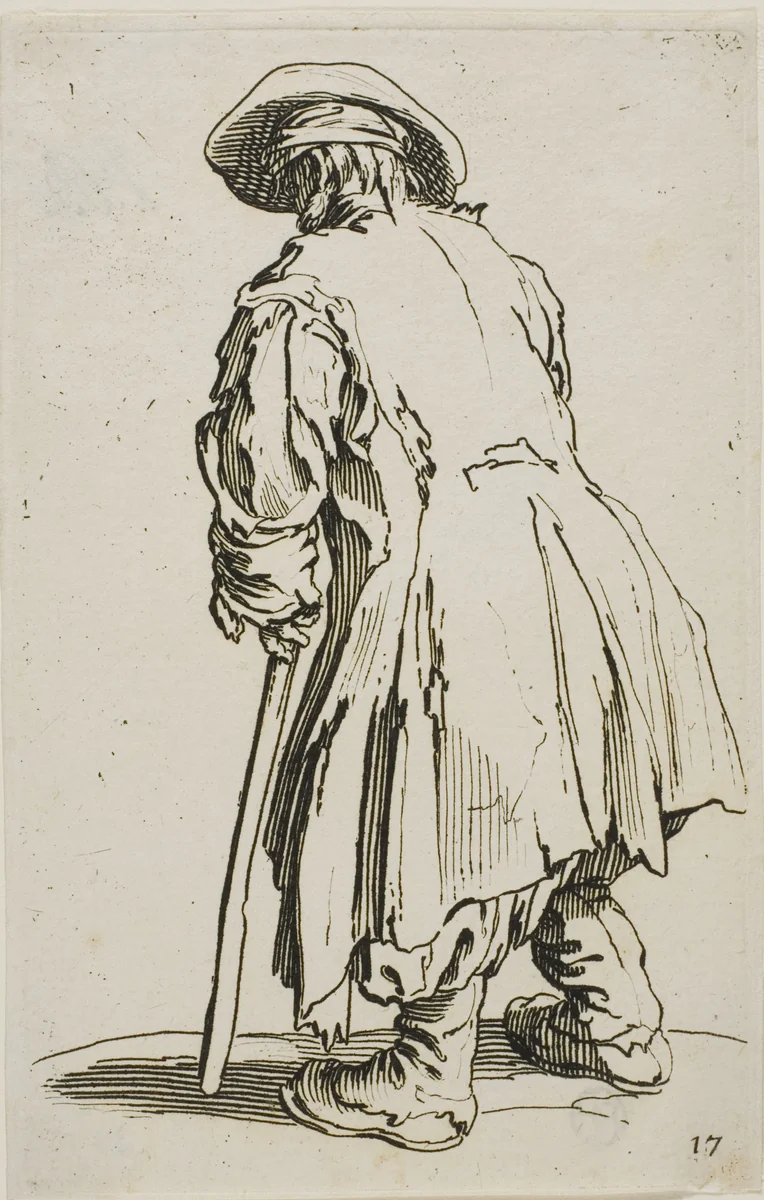 The Old Beggar Leaning on his Crutch, plate seventeen from The Beggars by Jacques Callot, print, 1617-1627