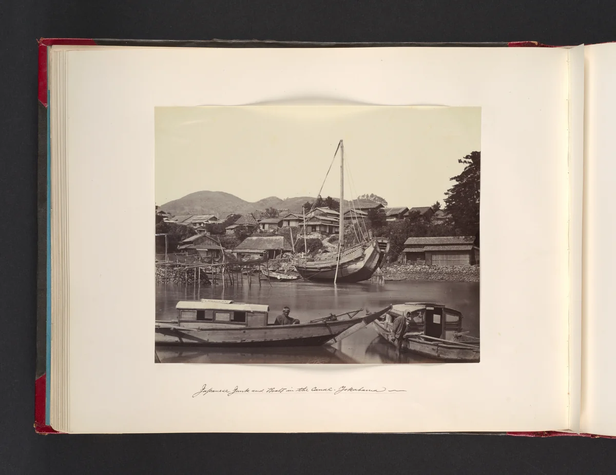 Japanese Junk and Boats in the Canal, Yokohama by John Thomson, photograph, 1865