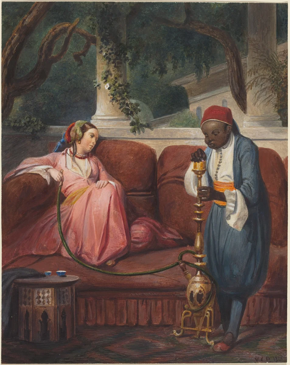Oriental Woman with a Waterpipe by Master VCD, drawing, 1845