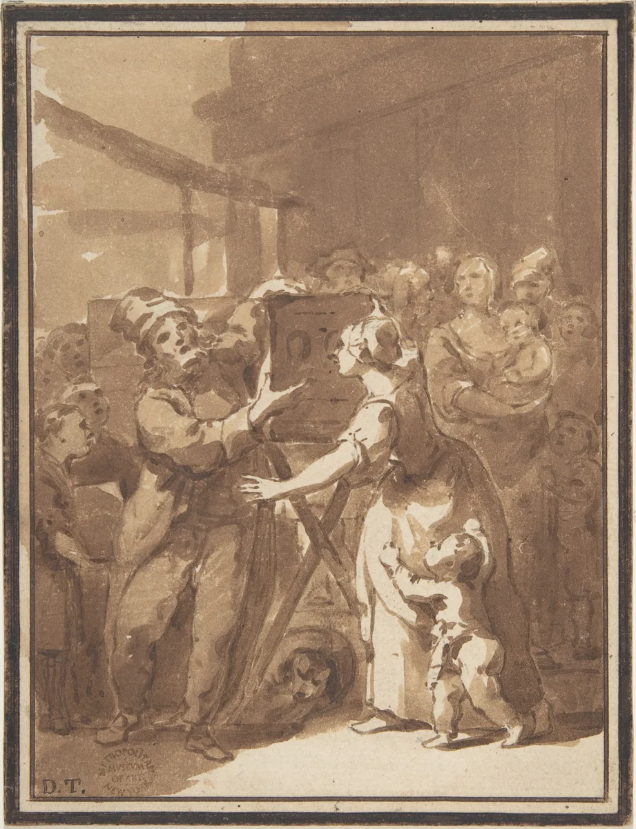 Scene at a Fair: A Peep Show by anonymous, drawing, 1700-1799