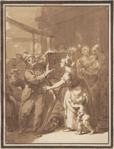 Scene at a Fair: A Peep Show by anonymous, drawing, 1700-1799