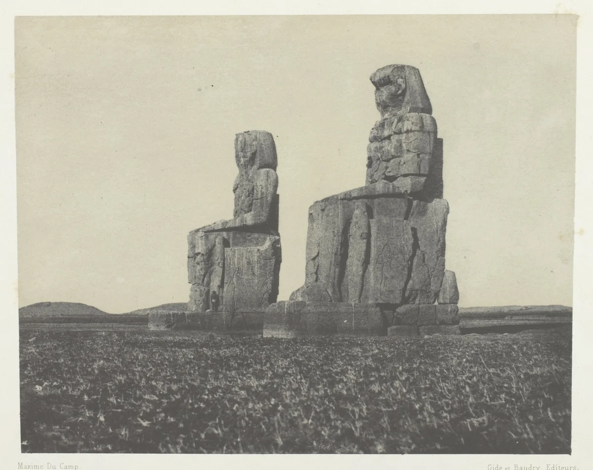 Gournah, Les Colosses; Thèbes, plate 54 from the album "Egypte, Nubie, Palestine et Syrie" (1852) by Maxime Du Camp, photograph, 1849-1851