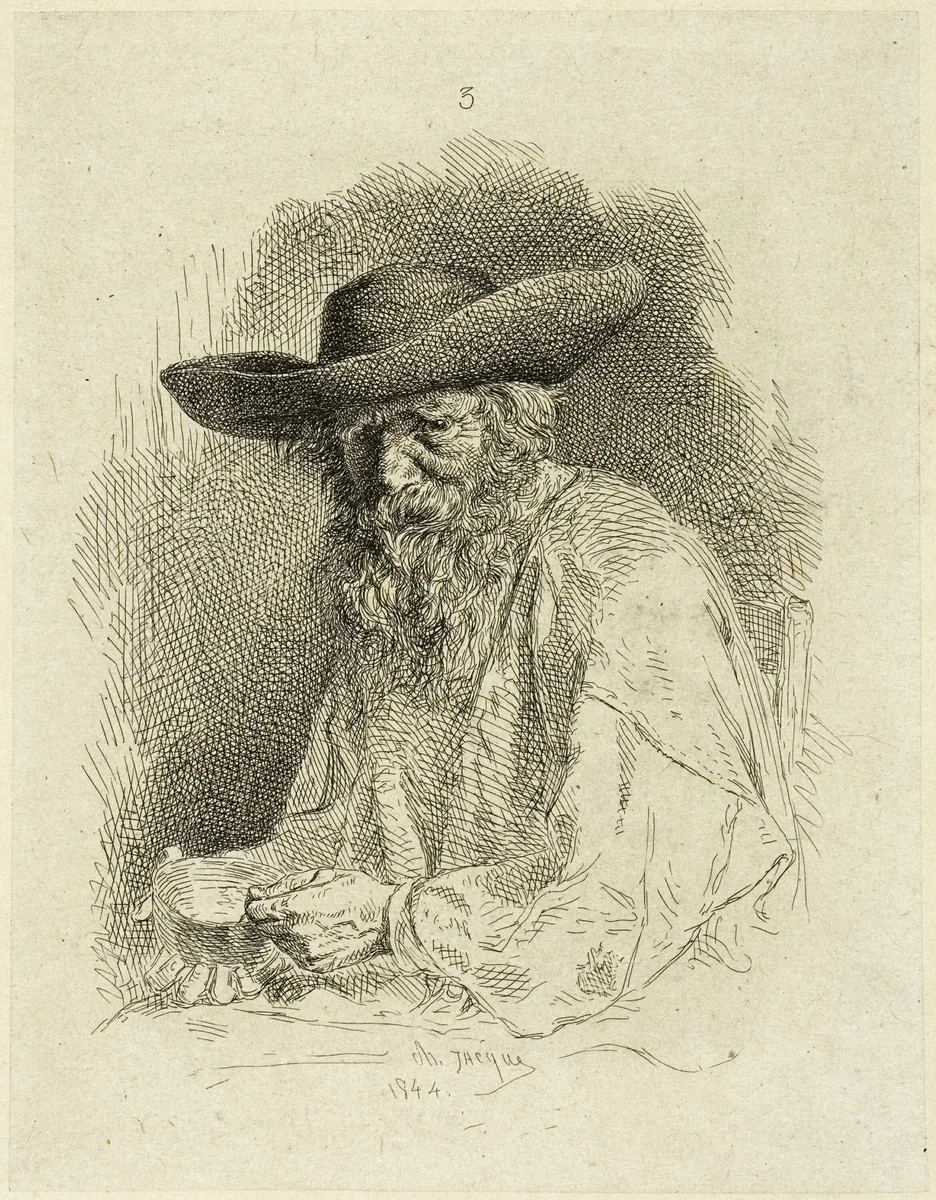 Old Man with Mess Tin by Charles-Émile Jacque, print, 1844