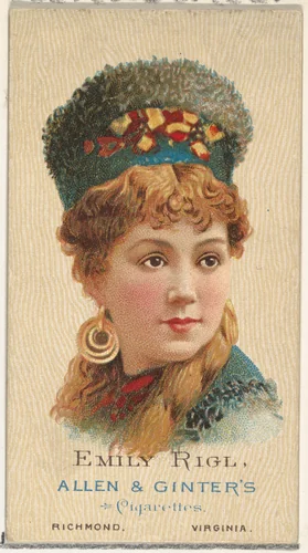 Emily Rigl, from World's Beauties, Series 2 (N27) for Allen & Ginter Cigarettes by Allen & Ginter, print, 1888