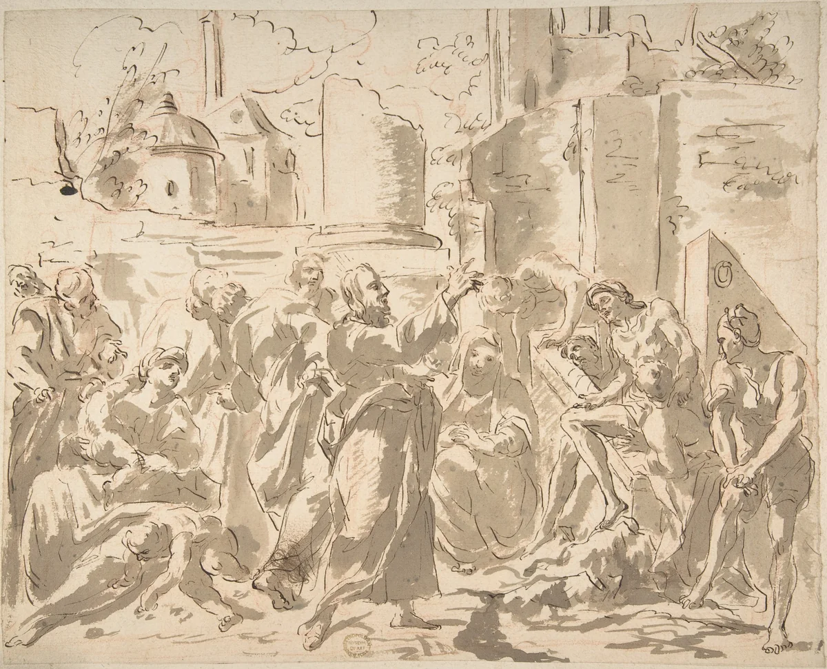 Christ Preaching by anonymous, drawing, 1600-1700