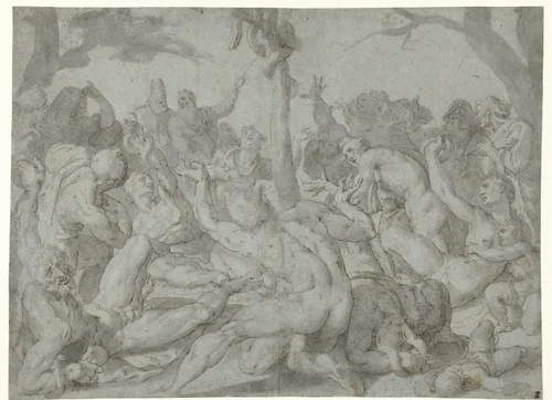 Oprichting van de koperen slang by anonymous, drawing, 1550-1599