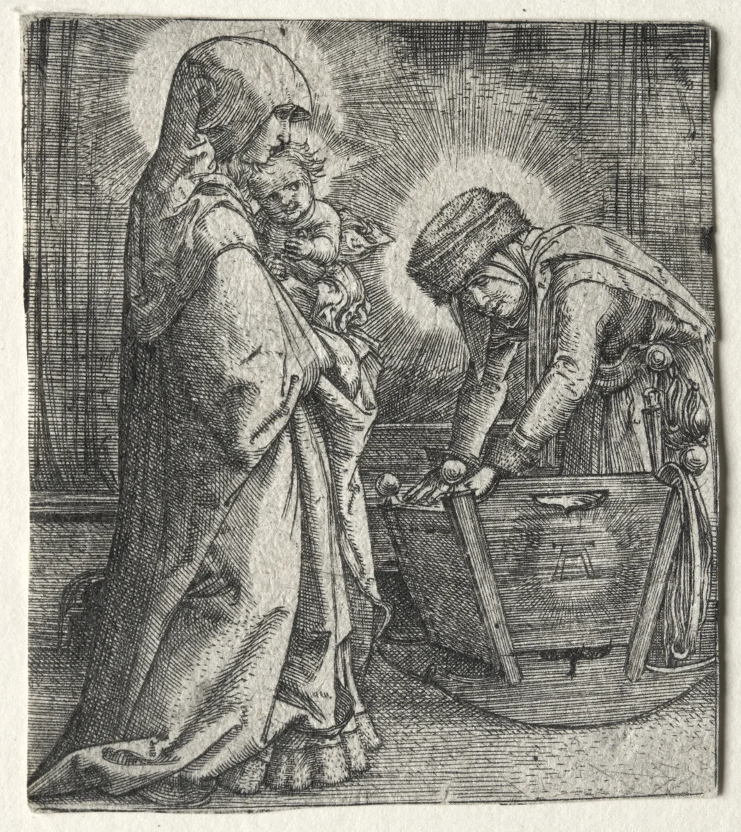 The Virgin with the Child and St. Anne at the Cradle by Albrecht Altdorfer, print, 1520-1526