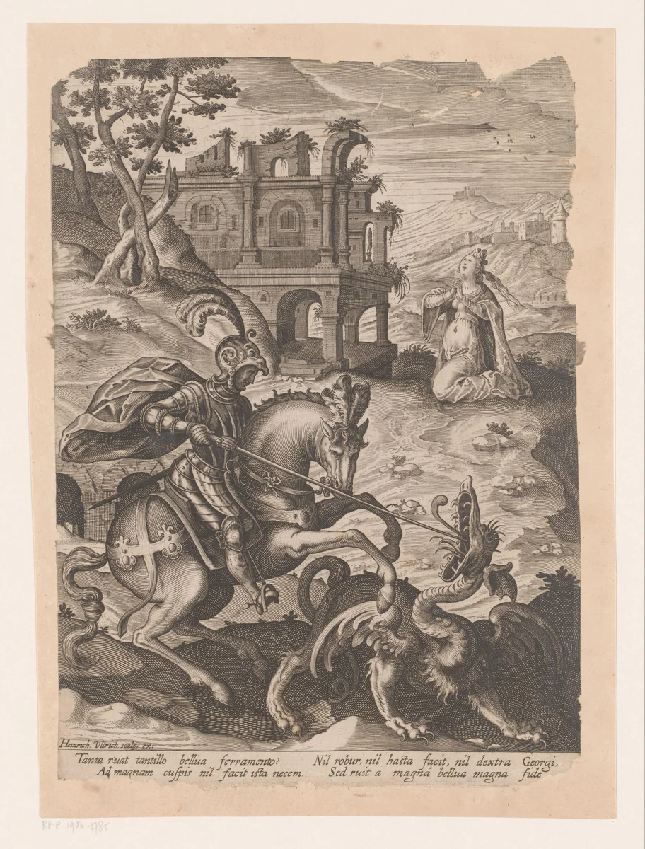 Sint Joris en de draak by Unknown, print, 1582-1671