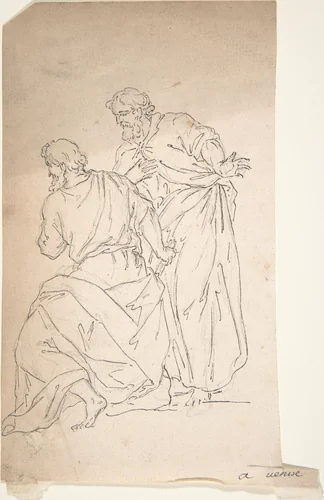 Sketch of Two Male Figures in Classical Costume by anonymous, drawing, 1700-1799