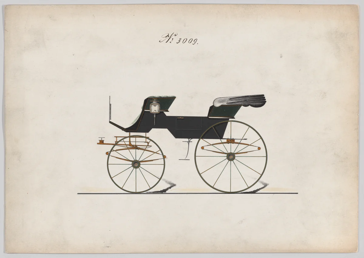 Design for 2 seat Phaeton, no. 3009 by Brewster & Co., drawing, 1874