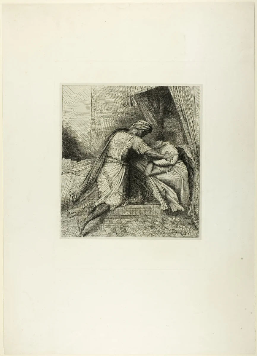 He Smothers Her, plate thirteen from Othello by Théodore Chassériau, print, 1844