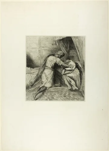 He Smothers Her, plate thirteen from Othello by Théodore Chassériau, print, 1844