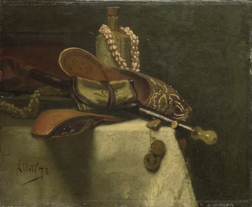 Still Life with Oriental Slippers by August Allebé, painting, 1873