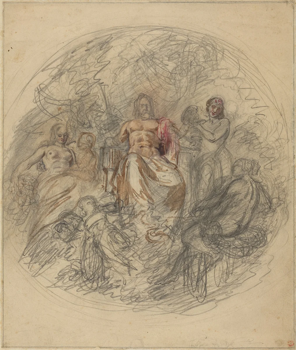 Study of Jove and Three Goddesses by Lorenzo Bartolini, drawing, 1777-1850