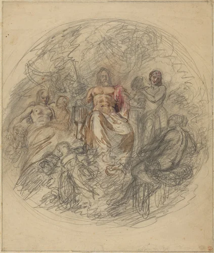 Study of Jove and Three Goddesses by Lorenzo Bartolini, drawing, 1777-1850