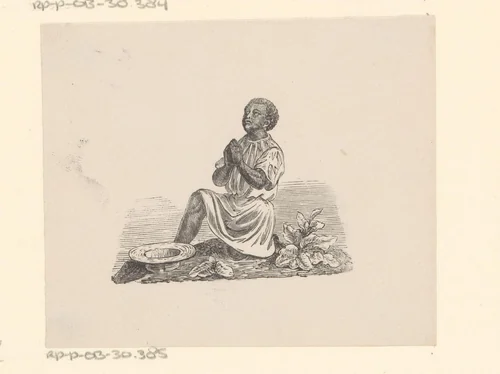 Knielende donkere man in gebed by Isaac Weissenbruch, print, 1836-1912