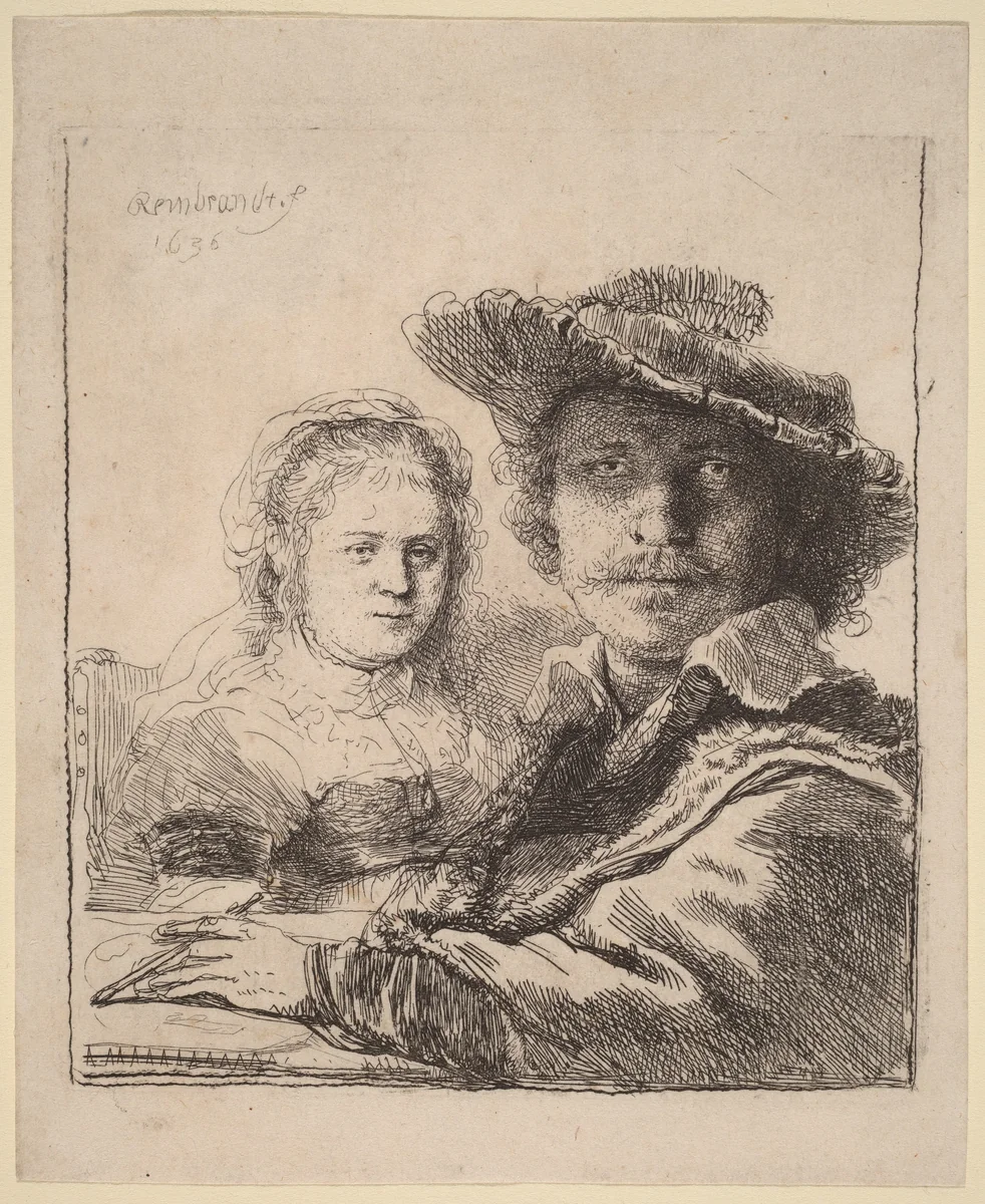 Self-Portrait with Saskia by Rembrandt van Rijn, print, 1636