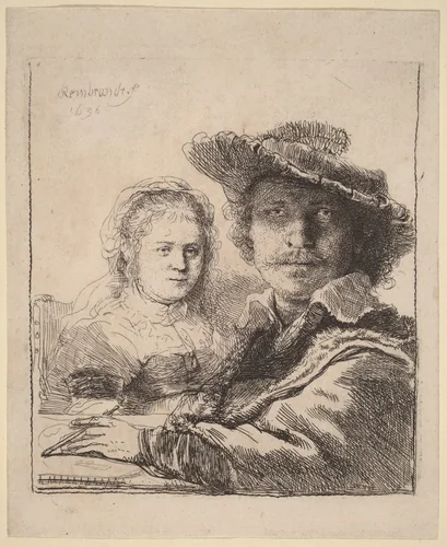 Self-Portrait with Saskia by Rembrandt van Rijn, print, 1636