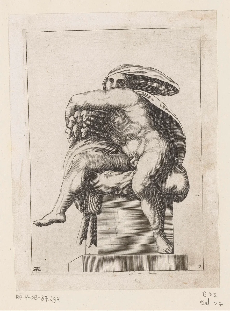 Zittend naakt by Unknown, print, 1585