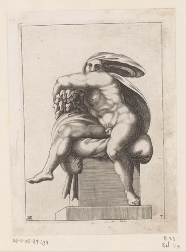 Zittend naakt by Unknown, print, 1585