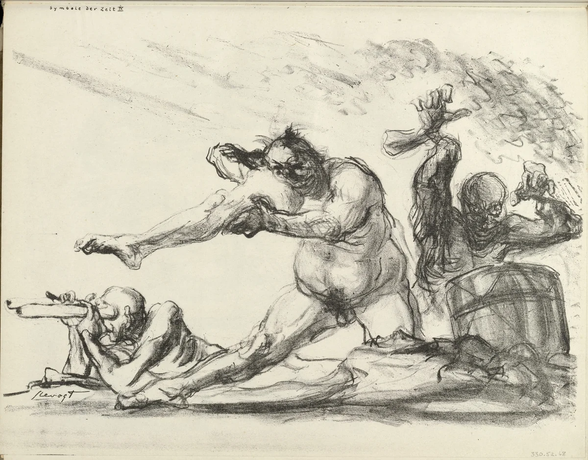 Signs of the Times IX (Symbole der Zeit IX) (plate, folio 35 verso) from the periodical Der Bildermann, vol. 1, no. 17 (Dec 1916) by Max Slevogt, periodical, 1916