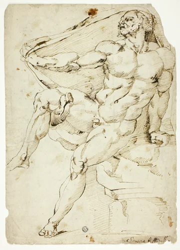 Academic Male Nude Representing Hercules with Nessus's Robe (recto and verso) by Baccio Bandinelli, drawing, 1498-1560