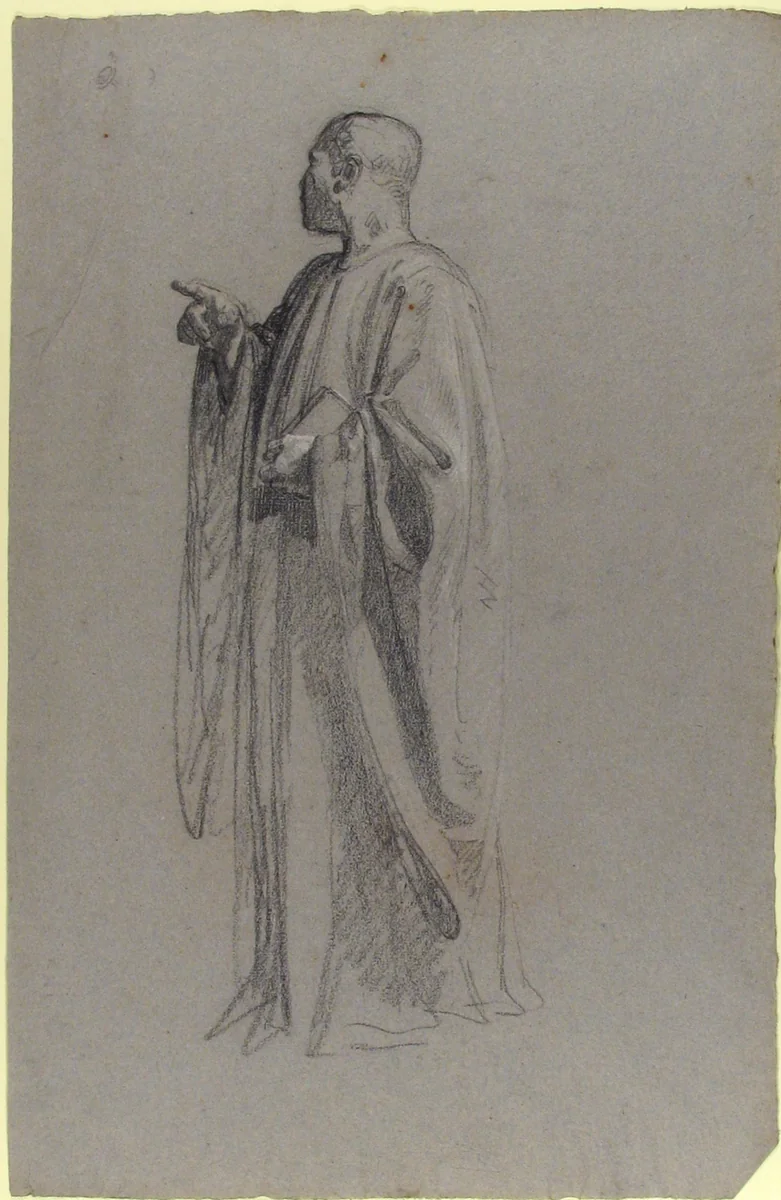 Cleric (lower register; study for wall paintings in the Chapel of Saint Remi, Sainte-Clotilde, Paris, 1858) by Isidore Pils, drawing, 1830-1875