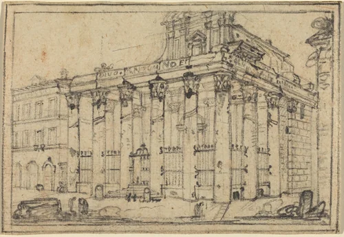 The Temple of Antoninus and Faustina by Francesco Piranesi, drawing, 1758-1810