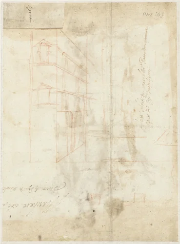 Perspectivische studies van een gebouw by anonymous, drawing, 1557-1640