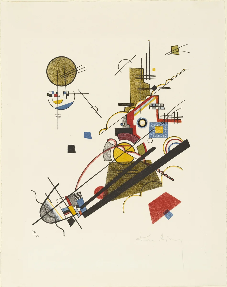 Joyous Ascent (Fröhlicher Aufstieg) from Masters' Portfolio of the Staatliches Bauhaus (Meistermappe des Staatlichen Bauhauses) by Wassily Kandinsky, print, 1923