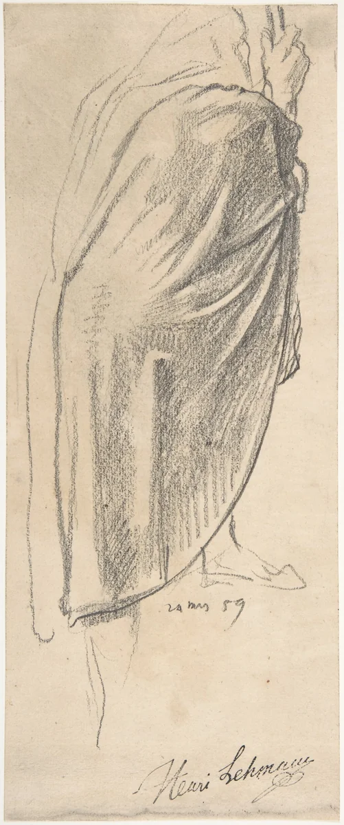 Back View of a Draped Male Figure Holding a Staff by Henri Lehmann, drawing, 1859