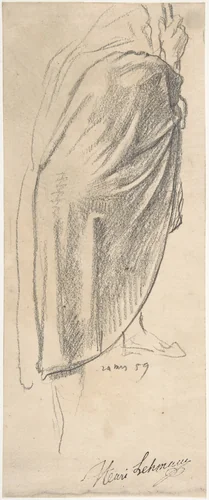 Back View of a Draped Male Figure Holding a Staff by Henri Lehmann, drawing, 1859