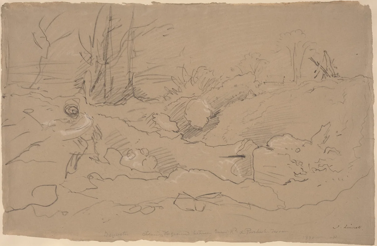 Bayswater, Clearing the Ground between Queen's Road and Porchester Terrace by John Linnell, drawing, 1830