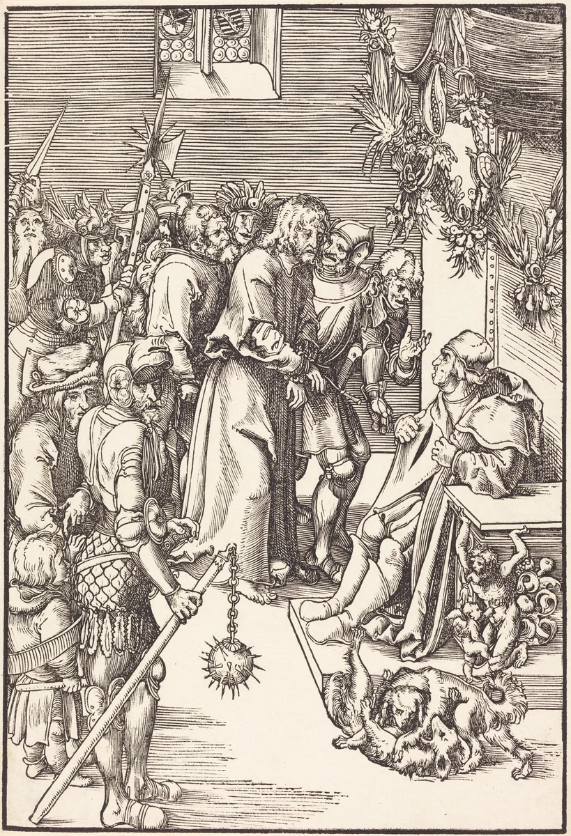 Christ before Caiaphas by Lucas Cranach, print, 1509
