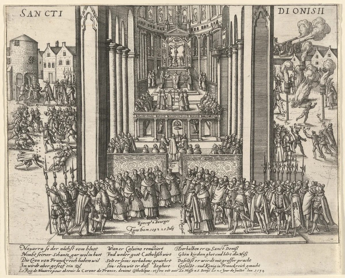 Composite Image Depicting Actions of Henri IV, King of France, upon His Abjuration of the Protestant Faith by German 16th Century, print, 1594