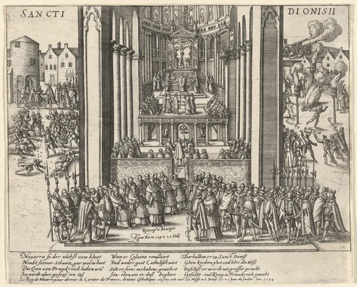 Composite Image Depicting Actions of Henri IV, King of France, upon His Abjuration of the Protestant Faith by German 16th Century, print, 1594