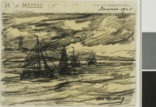 Ships at Sea by Hendrik Willem Mesdag, drawing, 1908