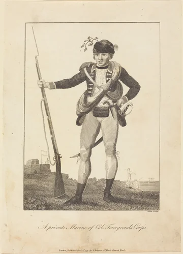 A private Marine of Col. Fourgeoud's Corps by William Blake; John Gabriel Stedman, print, 1793