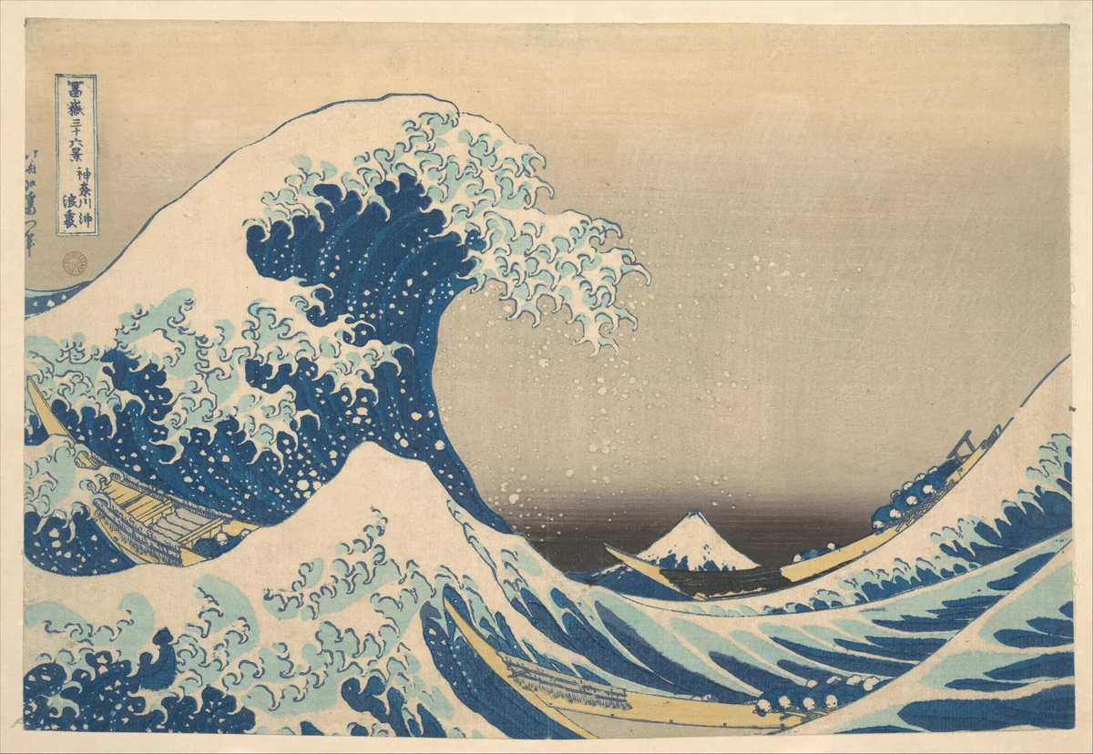 Under the Wave off Kanagawa (Kanagawa oki nami ura), also known as The Great Wave, from the series Thirty-six Views of Mount Fuji (Fugaku sanjūrokkei) by Katsushika Hokusai (葛飾 北斎), print, 1820-1842
