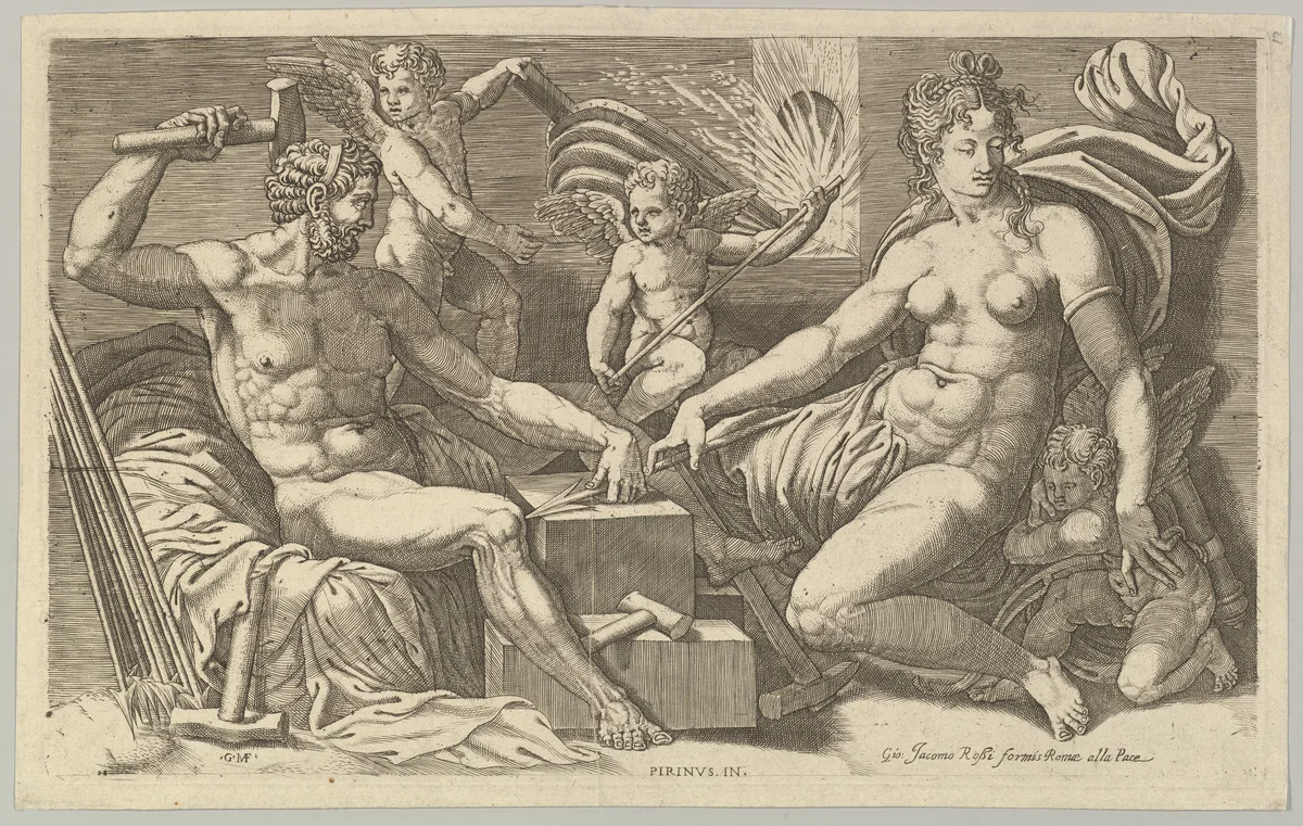 Venus and Vulcan at the Forge by Giorgio Ghisi, print, 1550-1559