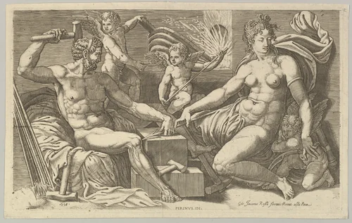 Venus and Vulcan at the Forge by Giorgio Ghisi, print, 1550-1559