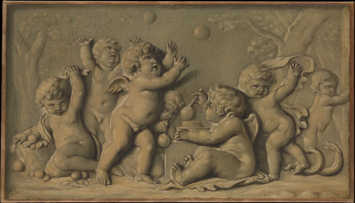 Amorini at play (one of a pair) by Piat Joseph Sauvage, painting, 1770-1790