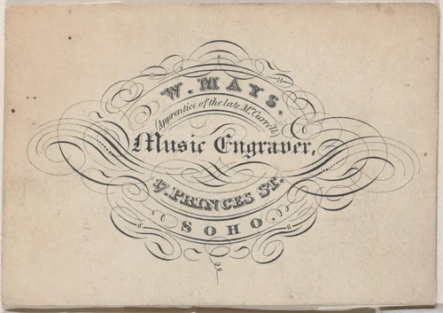 Trade Card for W. Mays, Music Engraver by anonymous, print, 1800-1900