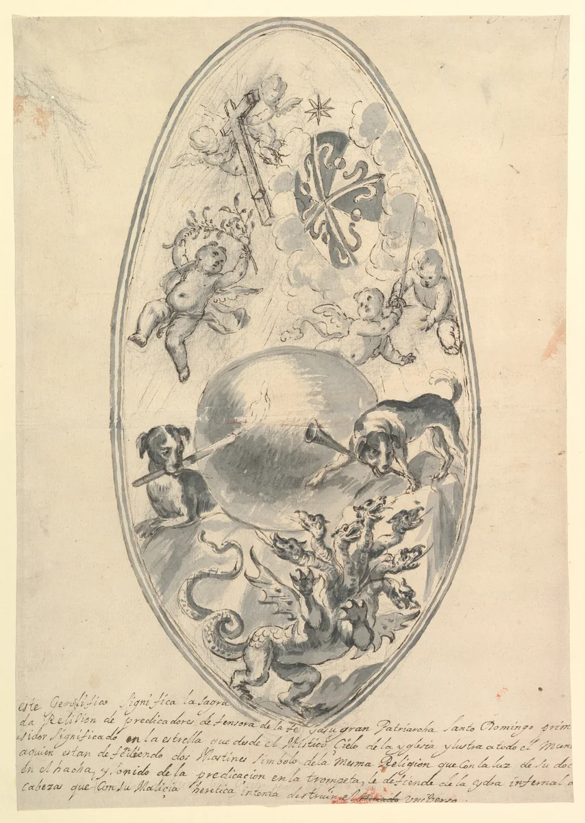 Allegory of Heaven and Hell by Claudio Coello, drawing, 1642-1693